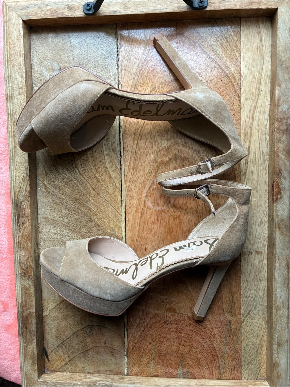 Sam Edelman Tan Suede Platform Peep-Toe Ankle Strap Heels - Picture 6 of 16